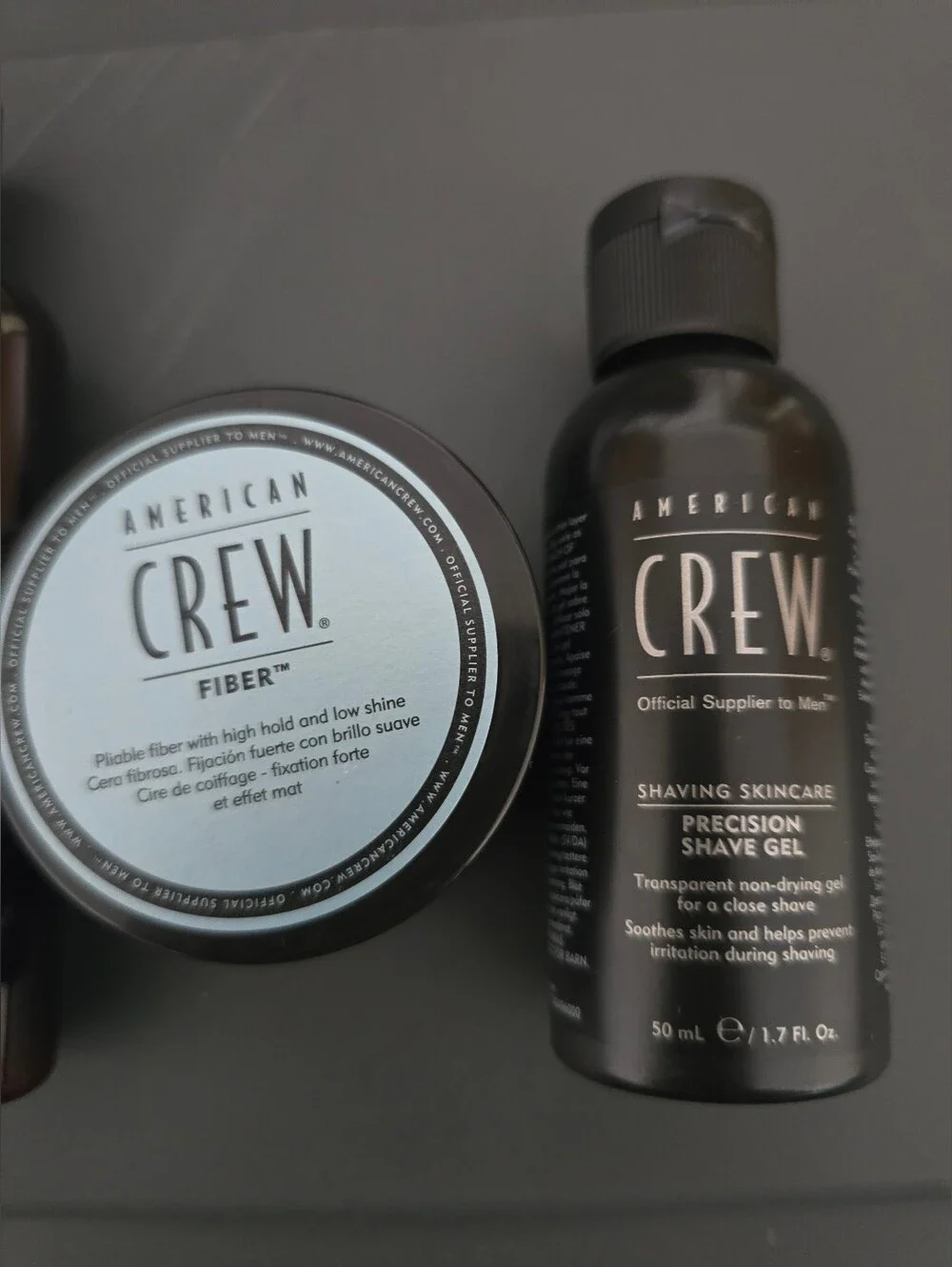 THREE American Crew 4-piece travel set-shampoo,conditioner,fiber Cream,shave Gel